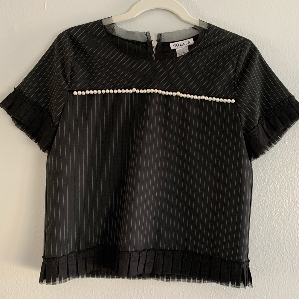 Boutique Matching Top & Pants w/ Tulle & Pearls